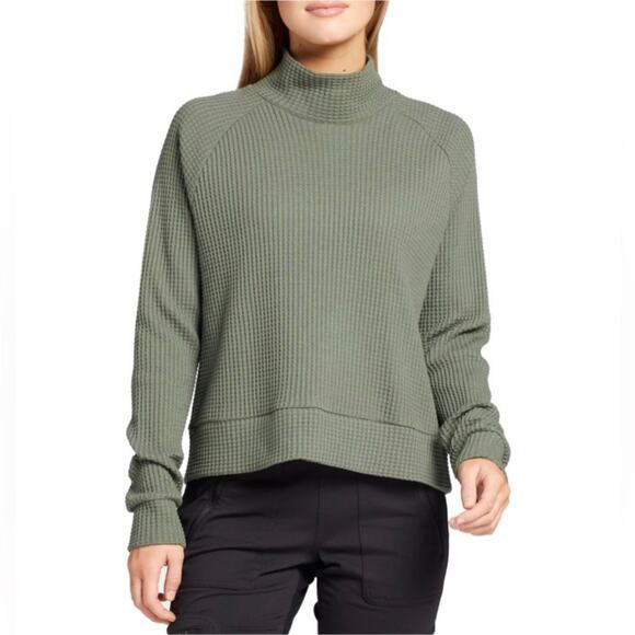 The North Face Sweatshirt Womens XXL Green Mock Neck Waffleknit Pullover Sporty - Picture 1 of 10